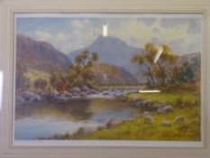 WARREN WILLIAMS ARCA LIMITED EDITION PRINT (182/500) - Snowdon with a river and grazing cattle and