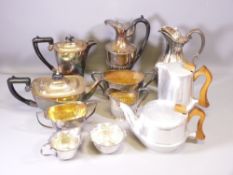 MIXED EPNS TEAWARE with a Picquot ware teapot and hot water jug