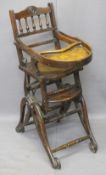 AN ANTIQUE METAMORPHIC HIGH/ROCKING/WALKER CHILD'S CHAIR, 94cms H