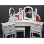 WHITE PAINTED BEDROOM FURNITURE PARCEL, seven pieces including a two drawer dressing table, 73cms H,