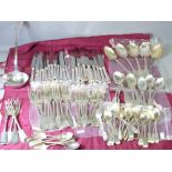 SILVER FIDDLE PATTERN FLATWARE HARLEQUIN SET of 97.5 troy ozs gross weighable, George III and