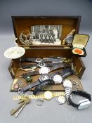 GENT'S WRIST WATCHES, vintage costume jewellery and other collectables in a Victorian mother of