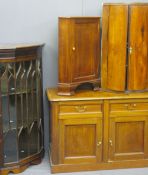 TWO FLOOR STANDING MAHOGANY CABINETS including a glass fronted display example with Gothic style