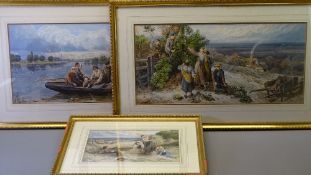 AFTER MYLES BIRKET FOSTER, three prints - a nicely presented pair, 33 x 70cms and another typical