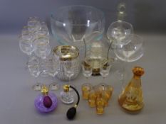 AN EP MOUNTED BISCUIT BARREL, engraved type drinking glasses, large fruit bowl and other items of