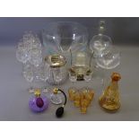 AN EP MOUNTED BISCUIT BARREL, engraved type drinking glasses, large fruit bowl and other items of