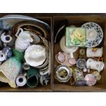 MIXED POTTERY & PORCELAIN, two boxes to include a pair of floral decorated Royal Worcester jugs,