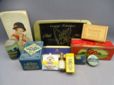 VINTAGE TINS & ADVERTISING MATERIAL including an unopened pack of Players Navy Cut cigarettes