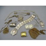 LADY'S VINTAGE BIJOUTERIE, a collection to include EPNS and chain mail purses with others, nurse's