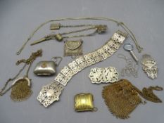 LADY'S VINTAGE BIJOUTERIE, a collection to include EPNS and chain mail purses with others, nurse's
