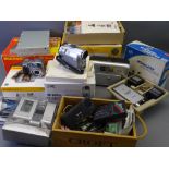 MODERN BOXED QUANTITY OF PHOTOGRAPHIC ITEMS & VISUAL EQUIPMENT including a JBC digital video camera,