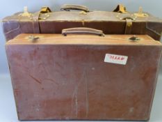 VINTAGE LEATHER SUITCASE & ONE OTHER