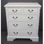REPRODUCTION WHITE PAINTED GEORGIAN CHEST of two short over three long drawers with reeded detail on