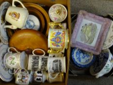 MIXED COMMEMORATIVE & HOUSEHOLD POTTERY including a Sunderland lustre ship plaque titled 'A