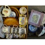 MIXED COMMEMORATIVE & HOUSEHOLD POTTERY including a Sunderland lustre ship plaque titled 'A