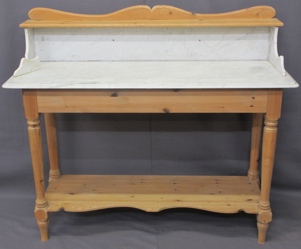 ANTIQUE STYLE MARBLE TOP WASH STAND & TWO BEDSIDE CABINETS, the wash stand with upper shelf and - Image 4 of 5