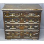 VICTORIAN JACOBETHAN CHEST of four long pine lined drawers, various patterned panels to the front,