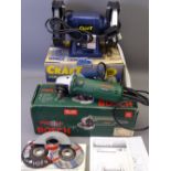 BOXED BOSCH PWS 600 ANGLE GRINDER and a Powercraft PSM-200V bench grinder E/T