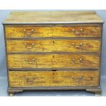 MAHOGANY CHEST OF FOUR LONG DRAWERS with swan neck handles, on bracket feet, 90cms H, 110cms W,