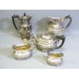HARLEQUIN FIVE PIECE SILVER TEA SERVICE, late Victorian hallmarks, 47 troy ozs gross to include a