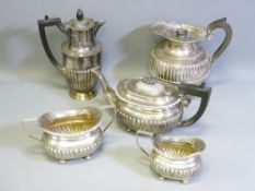 HARLEQUIN FIVE PIECE SILVER TEA SERVICE, late Victorian hallmarks, 47 troy ozs gross to include a