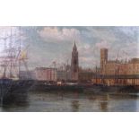 JOHN P REYNOLDS unframed oil on canvas - titled 'George's Dock, Liverpool, September 16th 1884' to