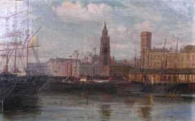 JOHN P REYNOLDS unframed oil on canvas - titled 'George's Dock, Liverpool, September 16th 1884' to