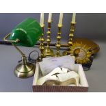 MIXED COLLECTABLES to include two pairs of Victorian brass candlesticks, modern desk lamp, stylish