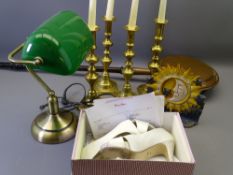 MIXED COLLECTABLES to include two pairs of Victorian brass candlesticks, modern desk lamp, stylish