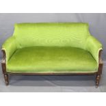 SALON SOFA - two seater, a fine example on turned supports in green draylon, 75cms H, 136cms W,