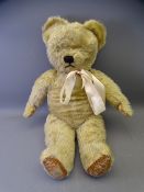 CHAD VALLEY MOHAIR TEDDY BEAR, play worn condition with label to the foot 'By Appointment to HM