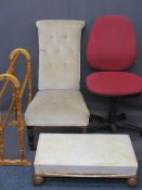 ANTIQUE & LATER HOUSEHOLD FURNITURE, four items to include a button back upholstered salon chair