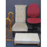 ANTIQUE & LATER HOUSEHOLD FURNITURE, four items to include a button back upholstered salon chair