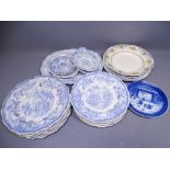 ASIATIC PHEASANT & OTHER BLUE & WHITE TABLE WARE, a quantity