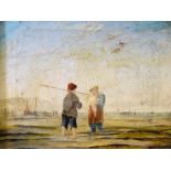 STYLE OF WILLIAM COLLINS oil on canvas - coastal scene, a mother with baby in conversation with a
