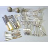 19TH CENTURY CUTLERY - a quantity including ten Fiddle, Thread and Shell forks, early knives ETC