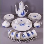 ROSENTHAL FINE BLUE & WHITE PORCELAIN COFFEE SET comprising coffee pot and cover, milk jug, sugar