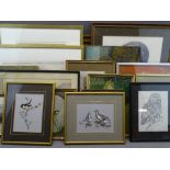 WATERCOLOURS, OILS, PICTURES & PRINTS, a mixed quantity, various measurements