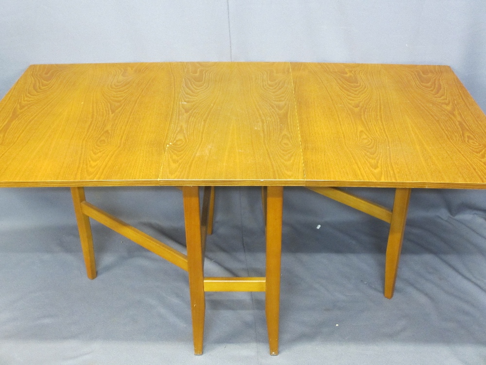 MID-CENTURY TEAK GATELEG TABLE, 72cms H, 37cms W, 81cms D (153cms open) and a set of four black - Image 2 of 3