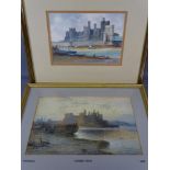 G V GADD watercolour - Conwy Castle and boats etc from the Southern side, signed, 18 x 26cms and