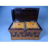 WAISTED FORM TUNBRIDGE WARE TEA CADDY, satinwood and burr walnut with Rosewood interior, twin-lidded