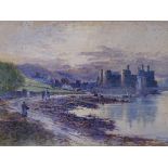 THOMAS SWIFT HUTTON watercolour - Conwy Castle and Bridge from the South side with figures walking