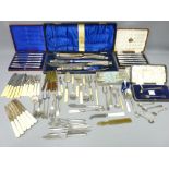 CASED & LOOSE QUANTITIES OF EPNS CUTLERY including a carver set with antler handles