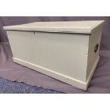 PAINTED PINE CAPTAIN'S CHEST with interior candle box and iron carry handles, 45cms H, 92cms W, 49.
