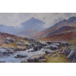 WARREN WILLIAMS ARCA watercolour - 'Ye Old Scab Bridge near Capel Curig with Grazing Sheep', signed,