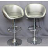 MODERN 'RISE & FALL' BAR TYPE STOOLS with silvered vinyl upholstery