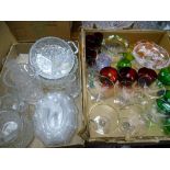 AUSTRIAN IRIDESCENT, CARNIVAL, RUBY RED and other colourful vintage glassware within two boxes