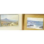 JOHN McDOUGAL two watercolours - 1. Ogwen Valley River, signed, 17 x 26cms and 2. Rocky coastal