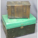 'ARTS & CRAFTS' STYLE COPPER COAL BOX, 35cms H, 54cms W, 31cms D and a metal trunk