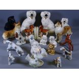BESWICK SEATED SPANIELS, two pairs with other dog, bird and animal ornaments